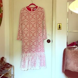 Red with white lace overlay dress